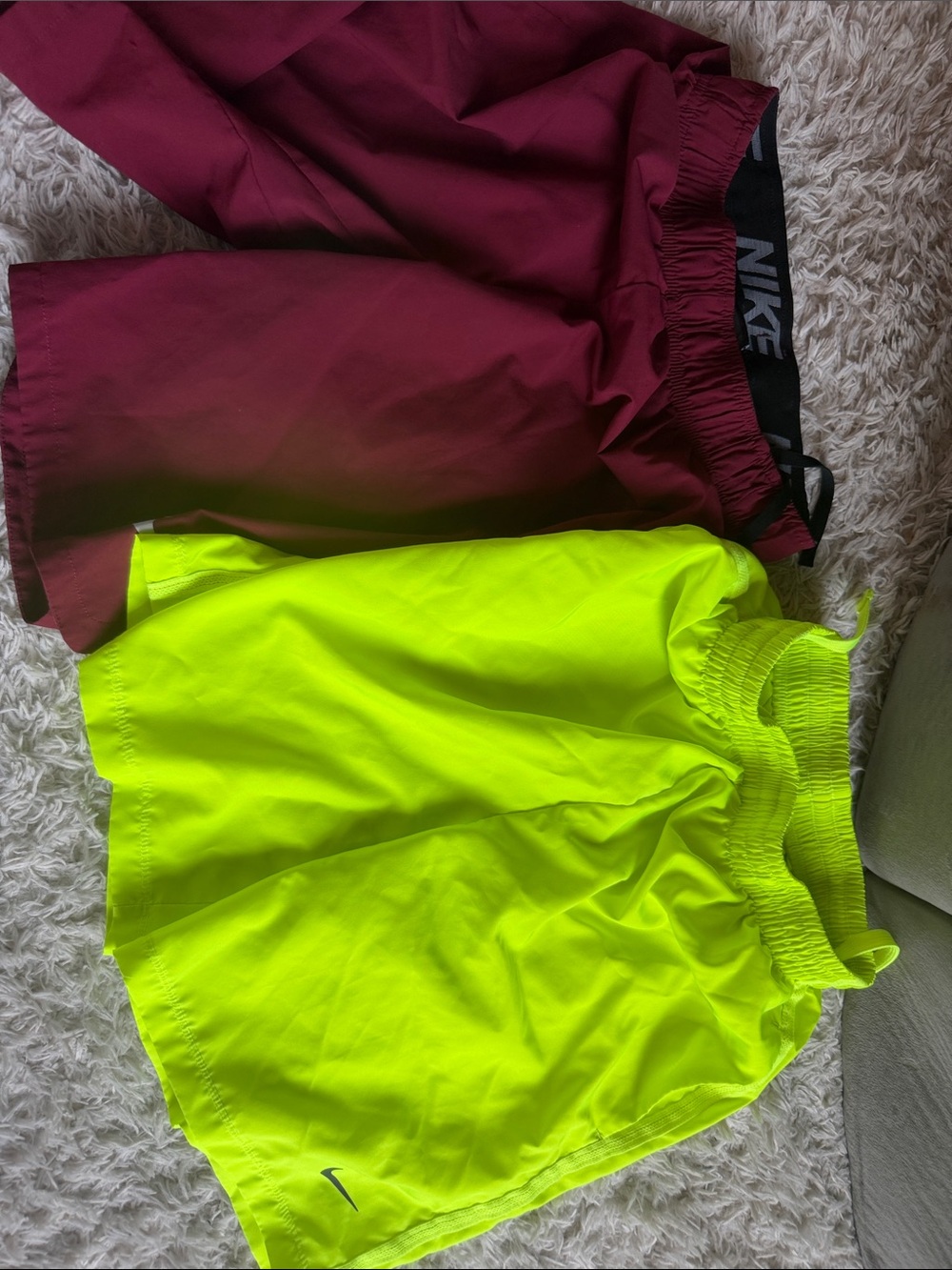 Nike dri-fit Kids' Neon Yellow and Maroon Athletic Shorts